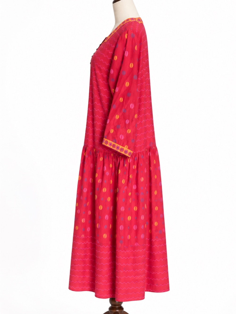 Gudrun Sjödén Folkloric Boho Drop Waist Midi Dress in Lipstick Red ~Size L - Picture 3 of 8